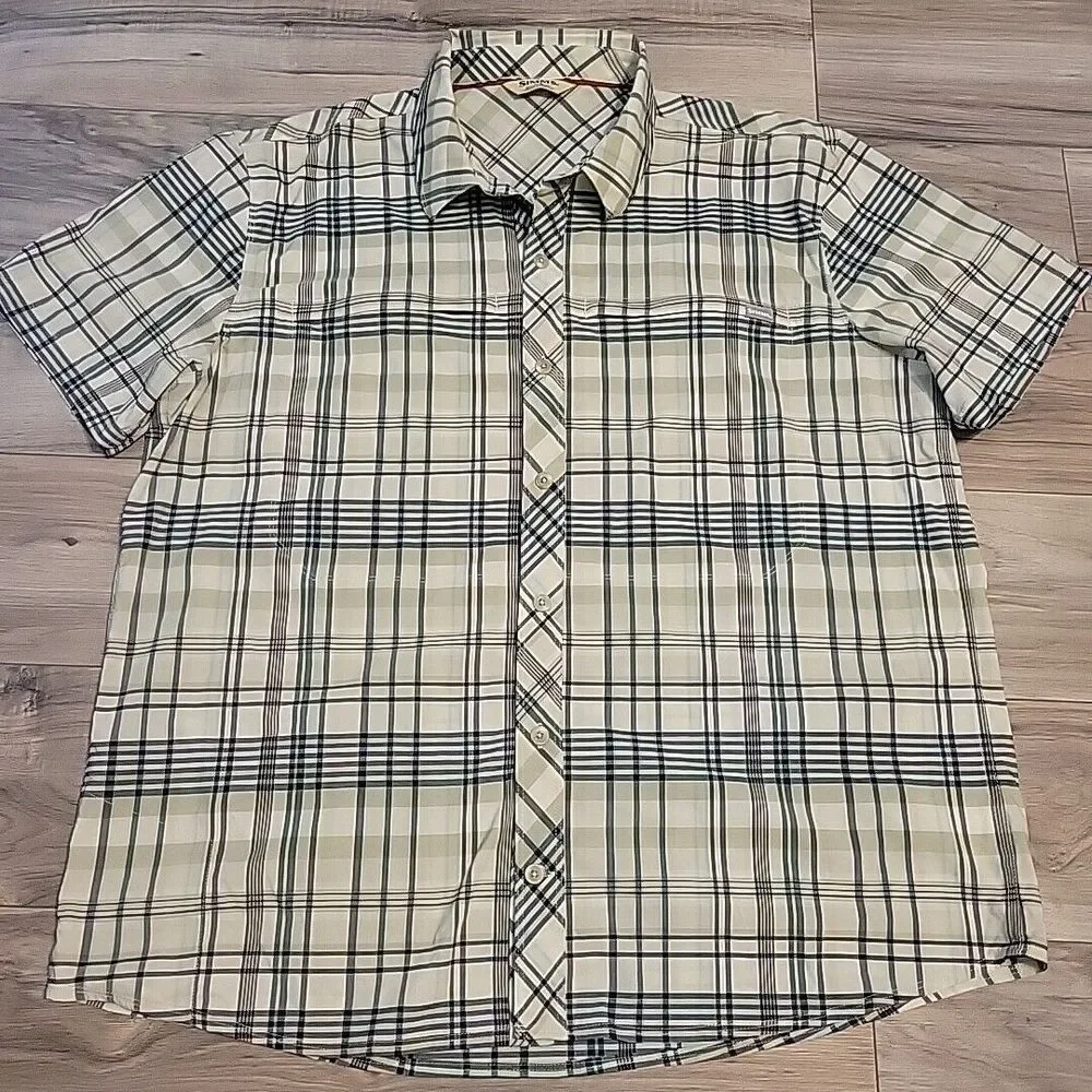 Simms‎ Shirt Men Extra Large Blue Green Plaid Fishing Outdoor Button Up